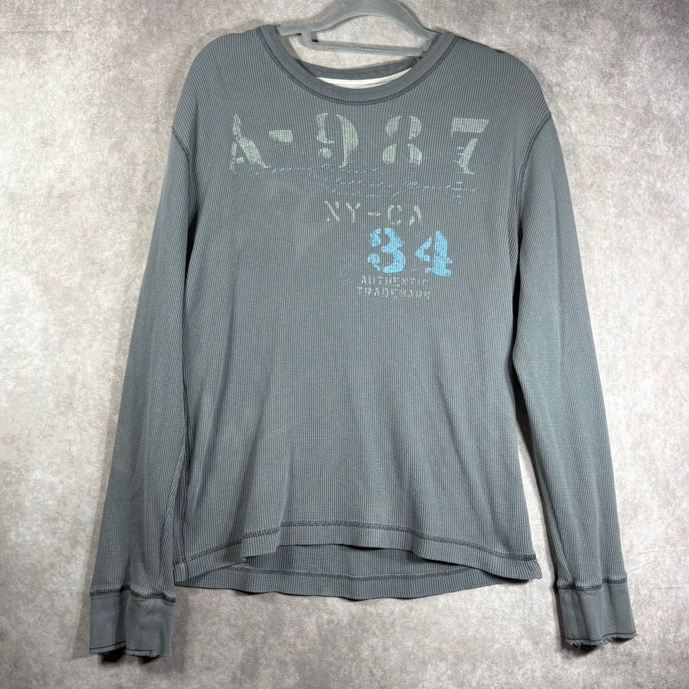 Vintage Aeropostale Y2K Shirt Mens XL Gray Waffle Knit Thermal Pullover Skater